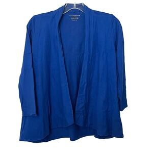 CHARTER CLUB OPEN FRONT LONG SLEEVE JACKET, WOMENS, P/S, BLUE, DRAPED , COTTON